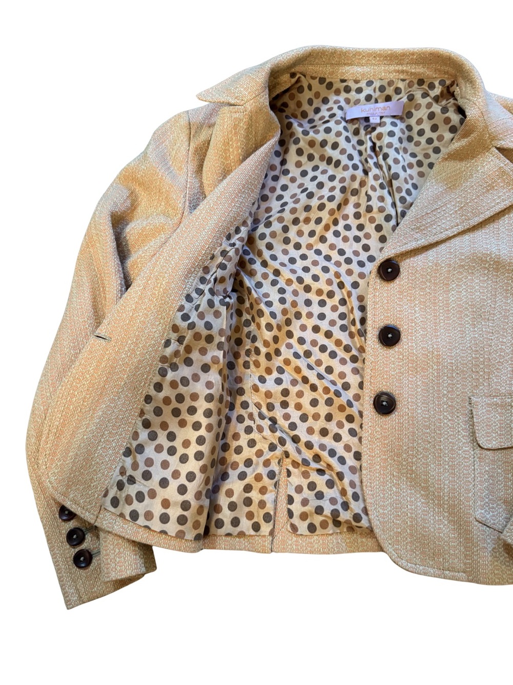Beige Kuhlman Tweed Blazer Jacket with Polka Dot Lining